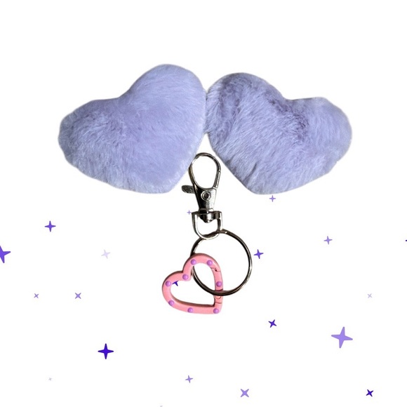 3 Piece Bundle of 2 Heart Barettes Blue and Yellow and Heart Keychain - Picture 4 of 4